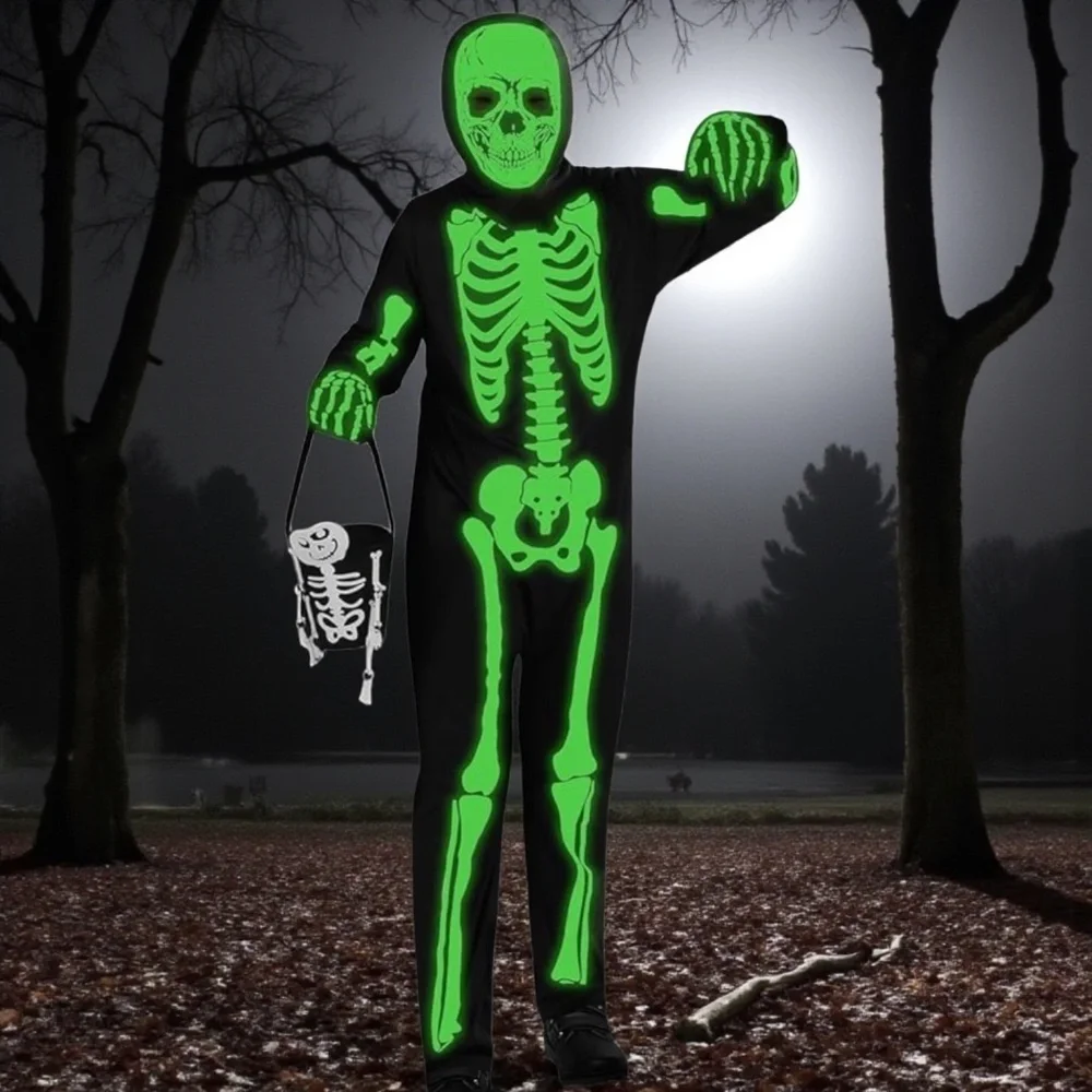 Glow in Dark Skeleton Costume NWOT Small Halloween